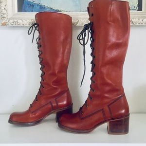 70s Oxblood Leather Lace Up Boots 8